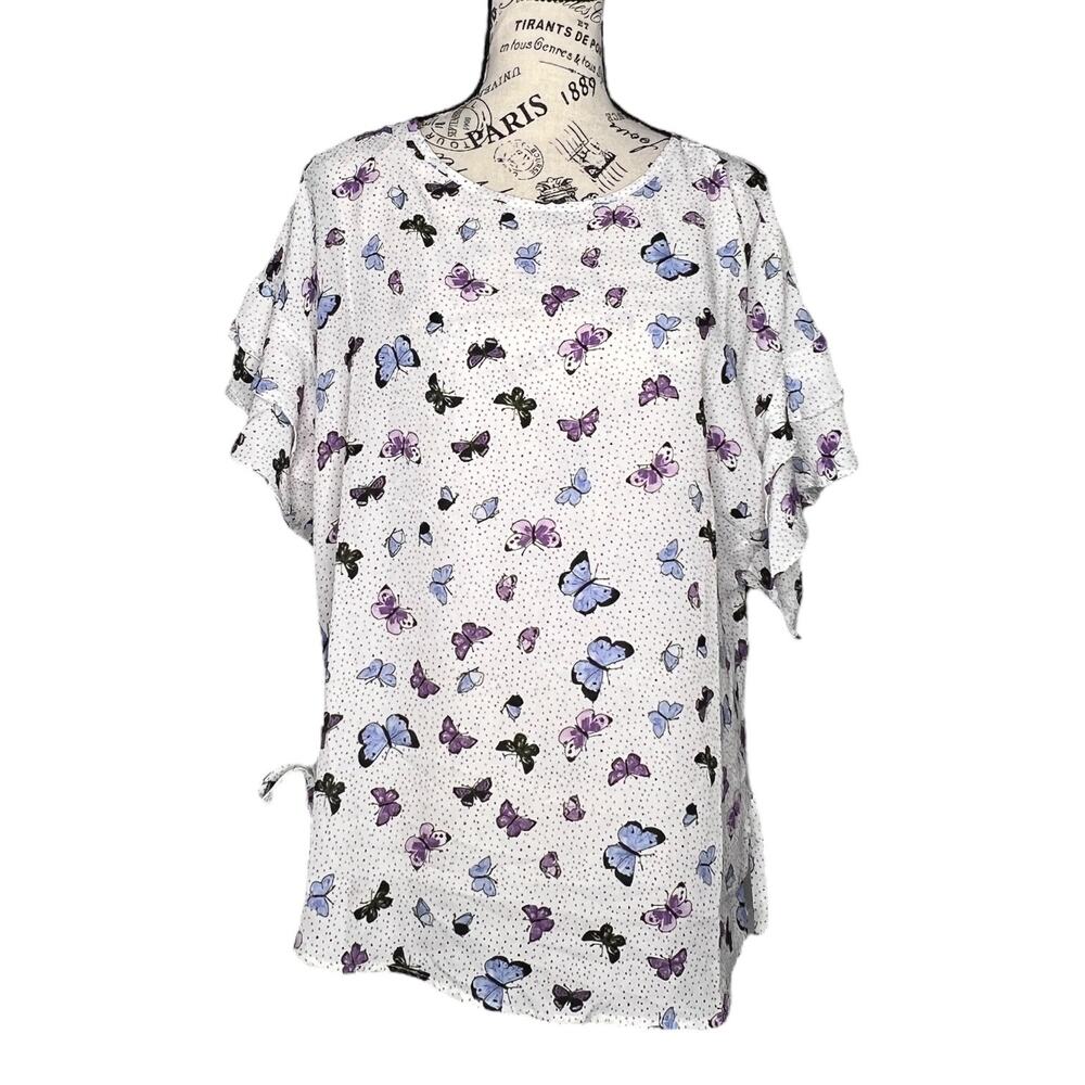 Como Black (M) Ruffle Hem Tie Side Open Upper Back Butterfly Top Blouse